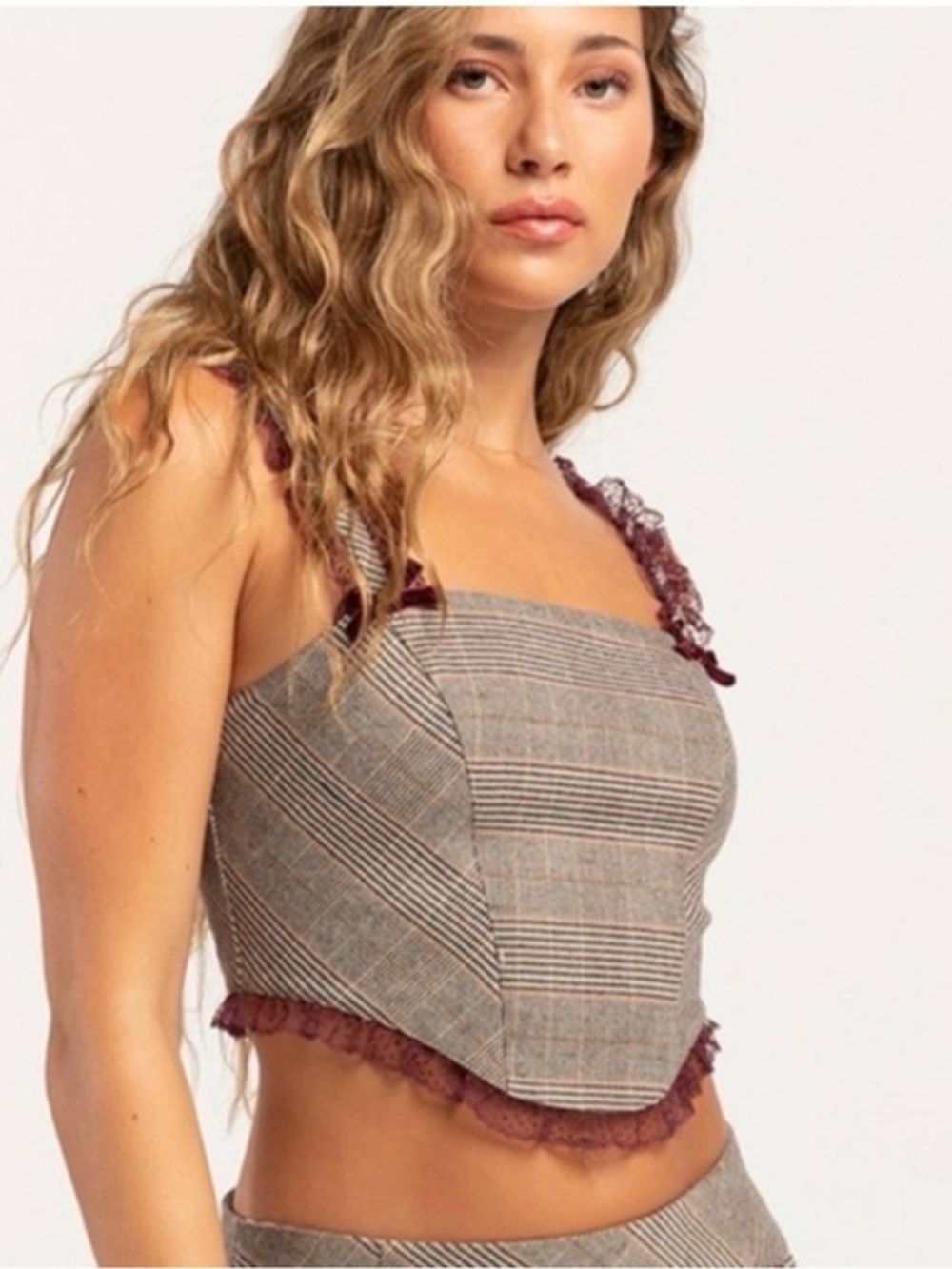 West of Melrose Plaid Corset Top in Black & White